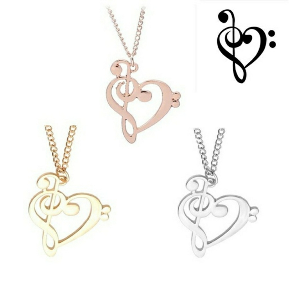 Music heart necklace treble + bass clef